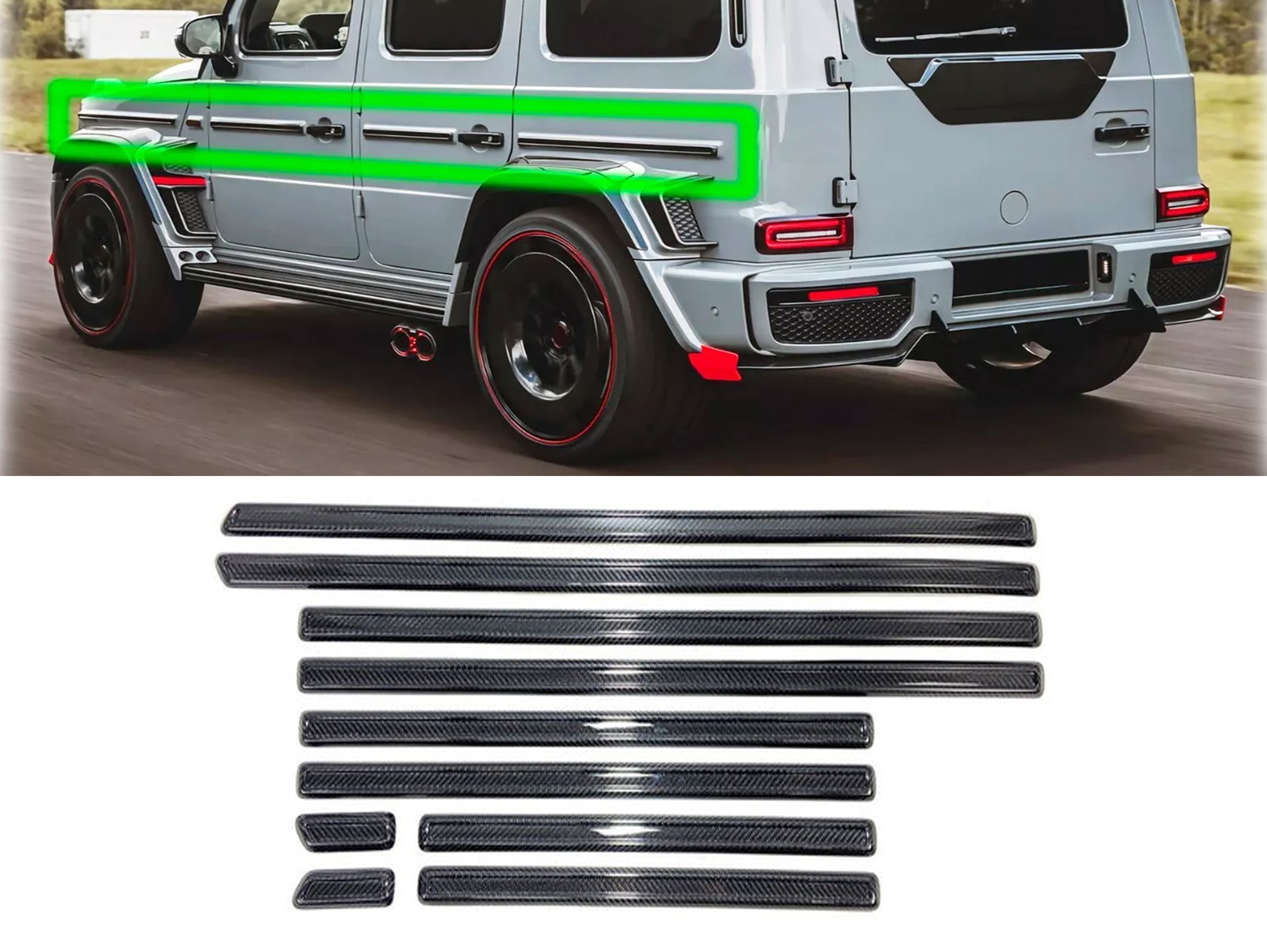 Brabus Carbon Fiber Side Moldings Trim Rocket G900 for Mercedes-Benz W463a W464